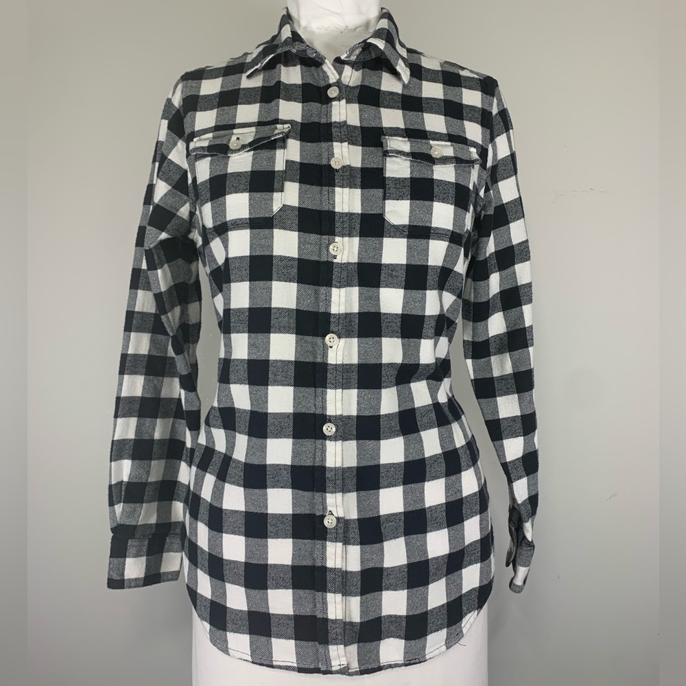 Tailor Vintage Black and White Buffalo Plaid Cotton Flannel Shirt Size Small
